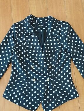 NEW Monteau Black & White Polka Dots Jacket Blazer w/Gold Buttons Sz MEDIUM